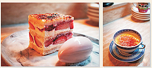 마스카르포네 치즈로 덮은 ‘딸기 코코넛 케이크’ ‘오렌지 캐러멜 라테’ 와 곁들이면 상큼함 극대화